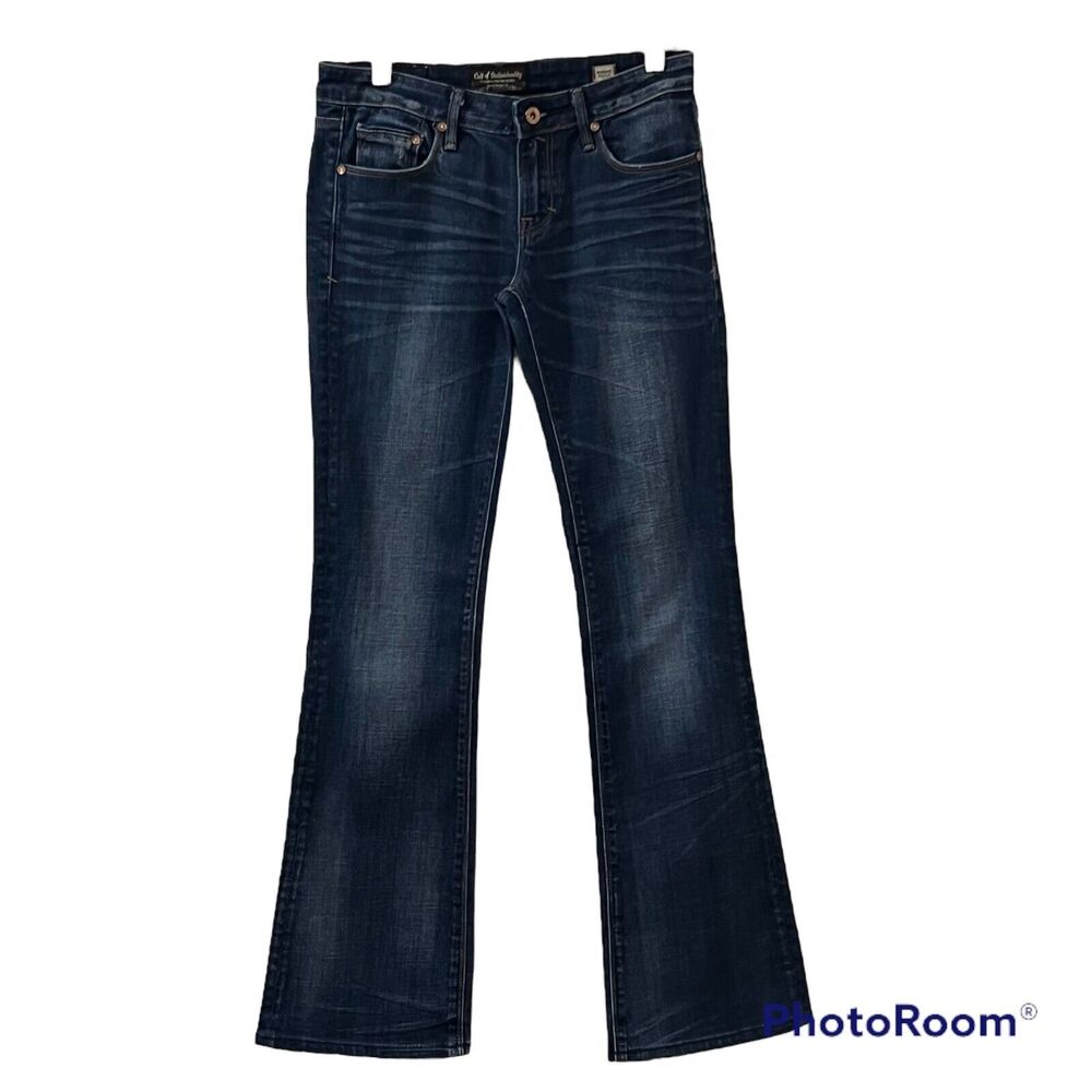 Cult of Individuality Womens Bohemi Boot Cut Distressd Denim Jeans Lo Rise Sz 27